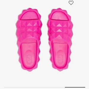 Valentino Garavani Neon Pink Sculpted Rubber Slide Sandals